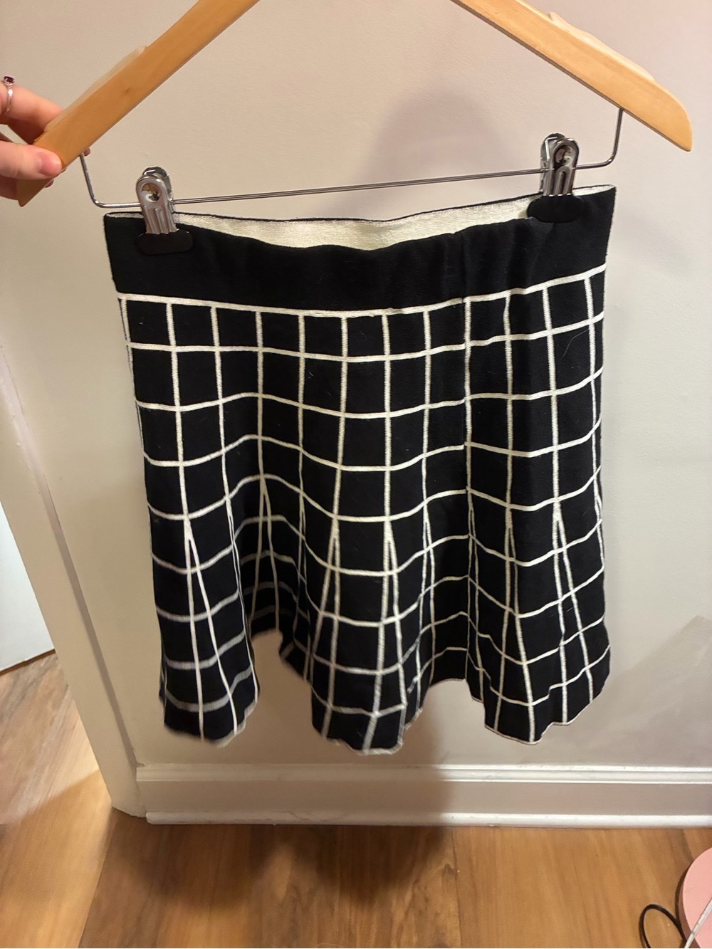 Black & White Grid High Waisted Knit Mini Skirt Anthropologie